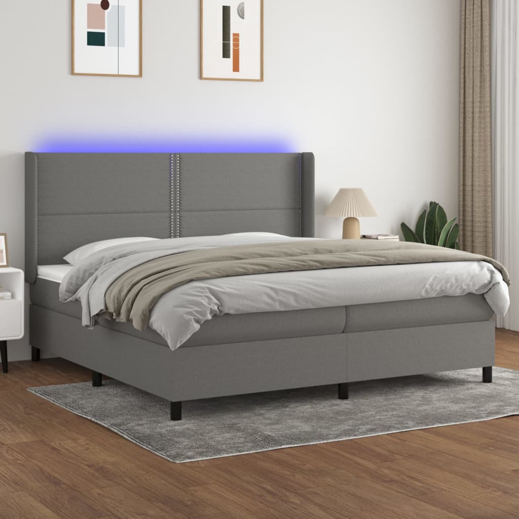 Boxspringbett Mit Matratze & Led Stoff Dunkelgrau