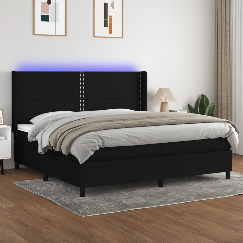 Boxspringbett Mit Matratze & Led Stoff Schwarz