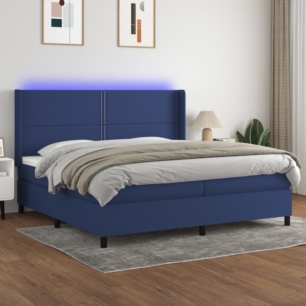 Boxspringbett Mit Matratze & Led Stoff Blau
