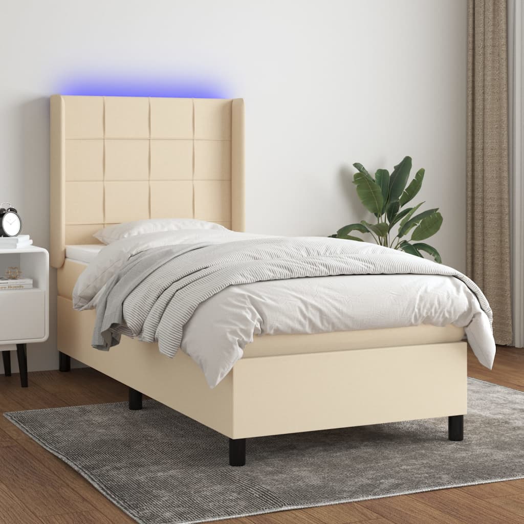 Boxspringbett Mit Matratze & Led Stoff Creme