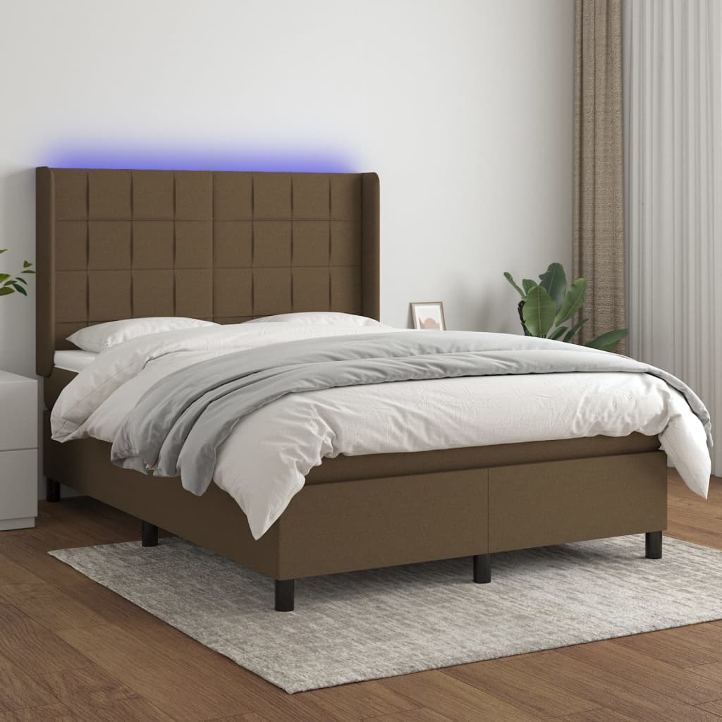 Boxspringbett Mit Matratze & Led Stoff Dunkelbraun