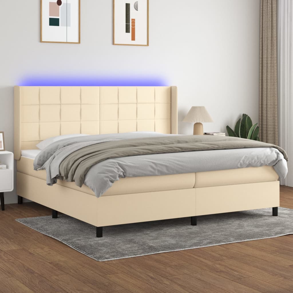 Boxspringbett Mit Matratze & Led Stoff Creme