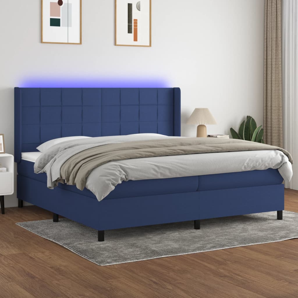 Boxspringbett Mit Matratze & Led Stoff Blau