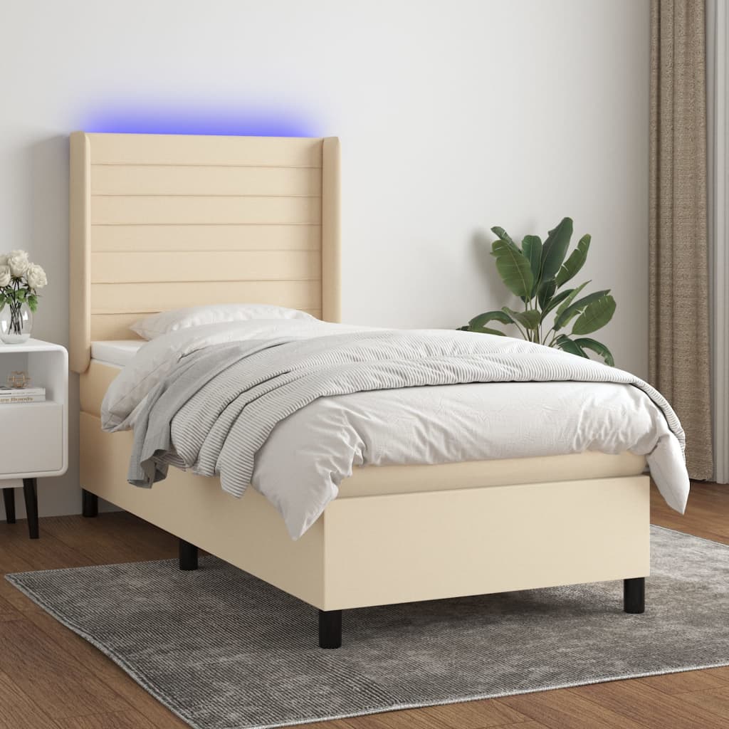 Boxspringbett Mit Matratze & Led Stoff Creme