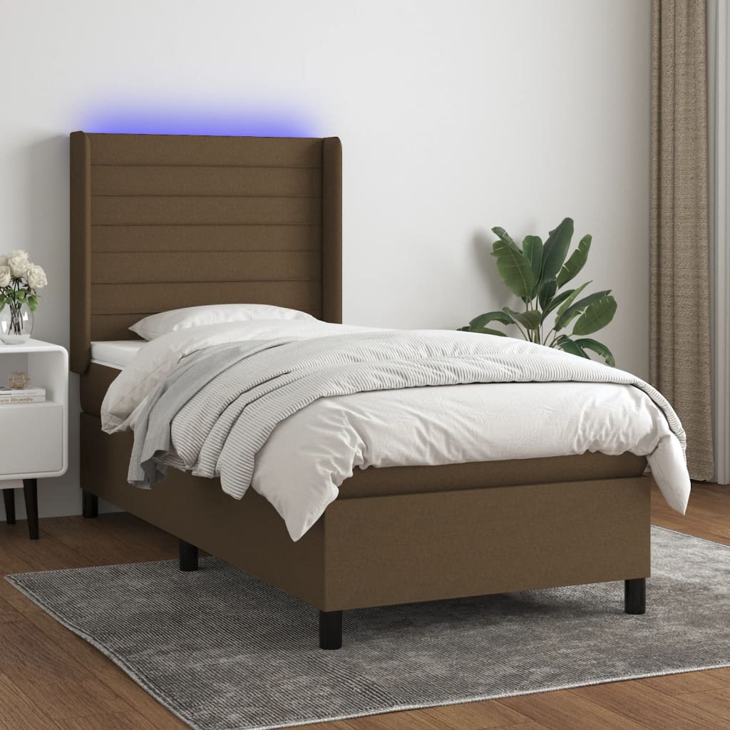 Boxspringbett Mit Matratze & Led Stoff Dunkelbraun