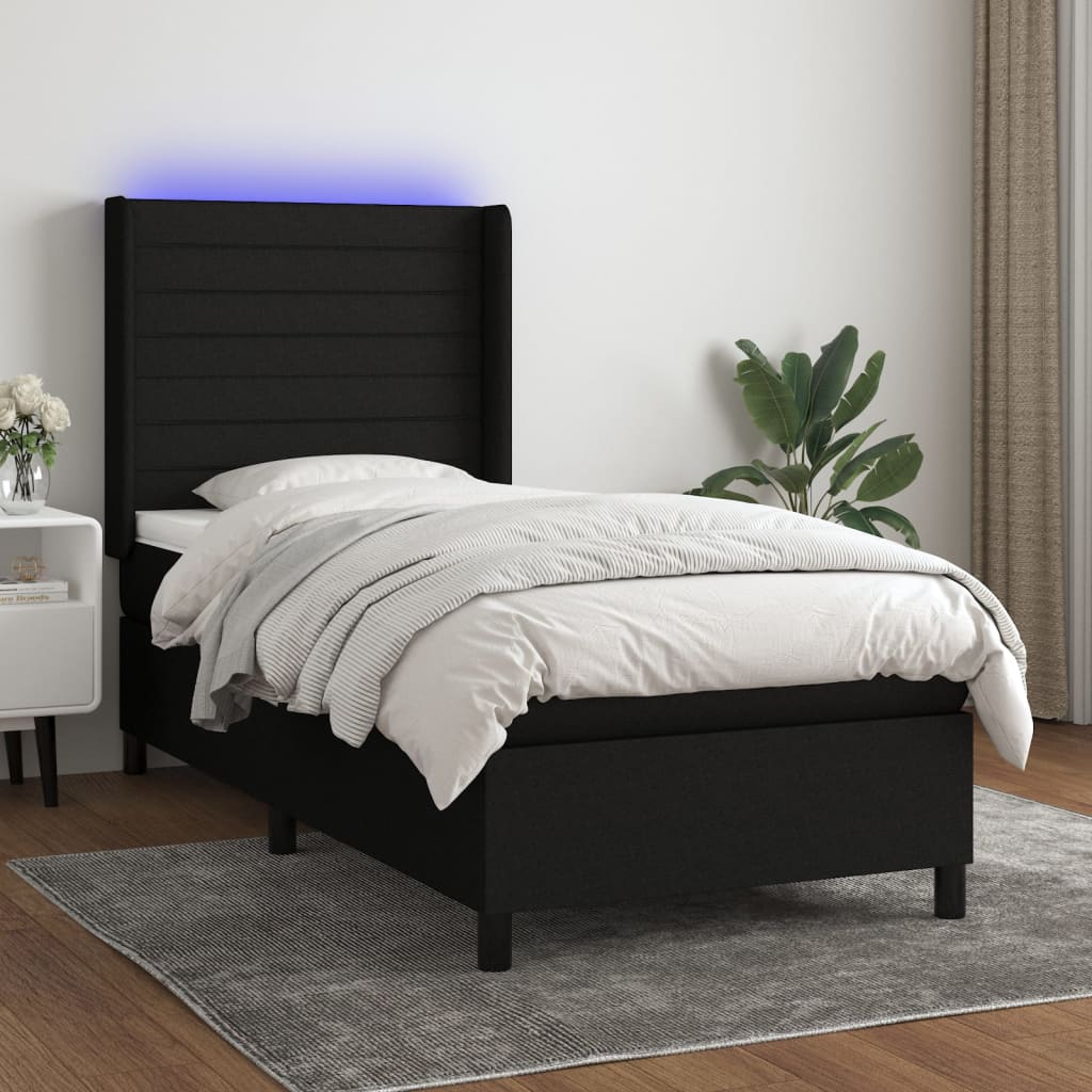 Boxspringbett Mit Matratze & Led Stoff Schwarz