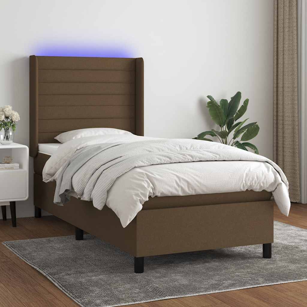 Boxspringbett Mit Matratze & Led Stoff Dunkelbraun