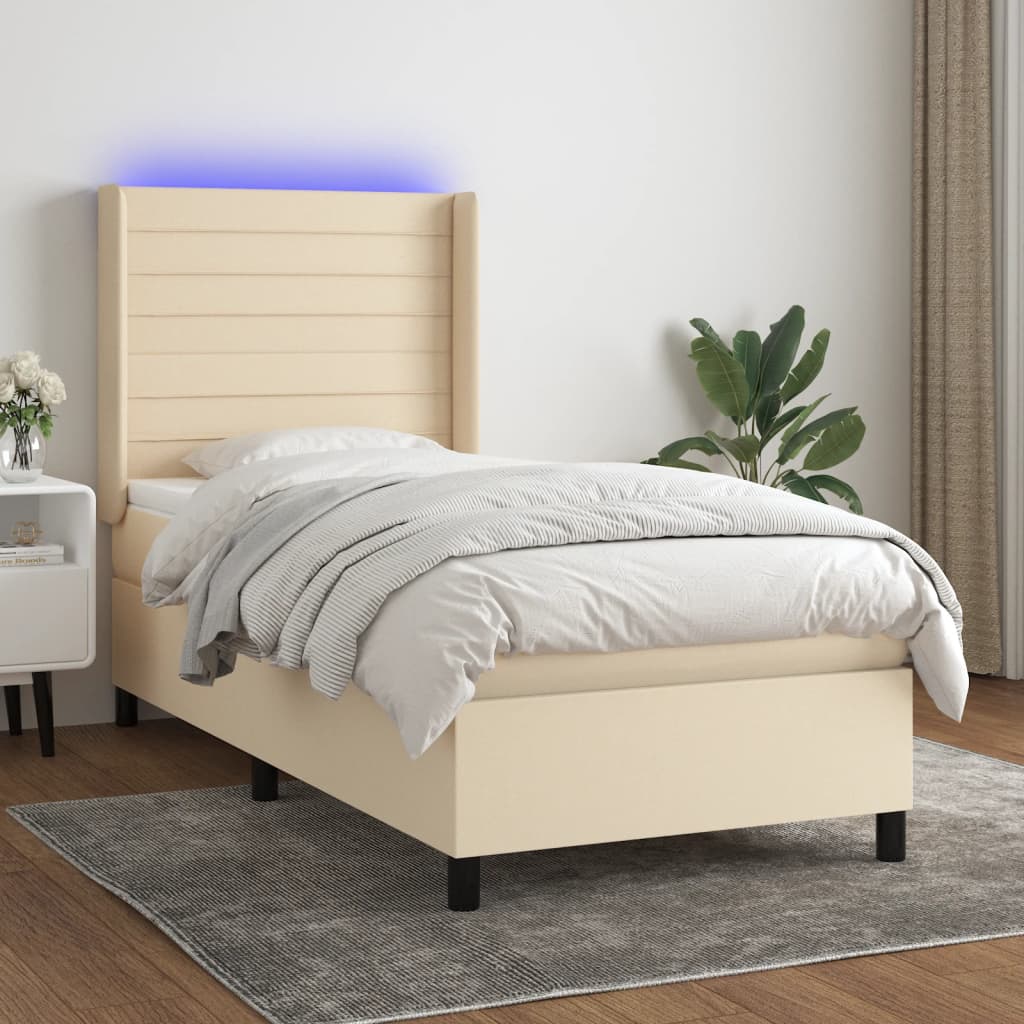 Boxspringbett Mit Matratze & Led Stoff Creme