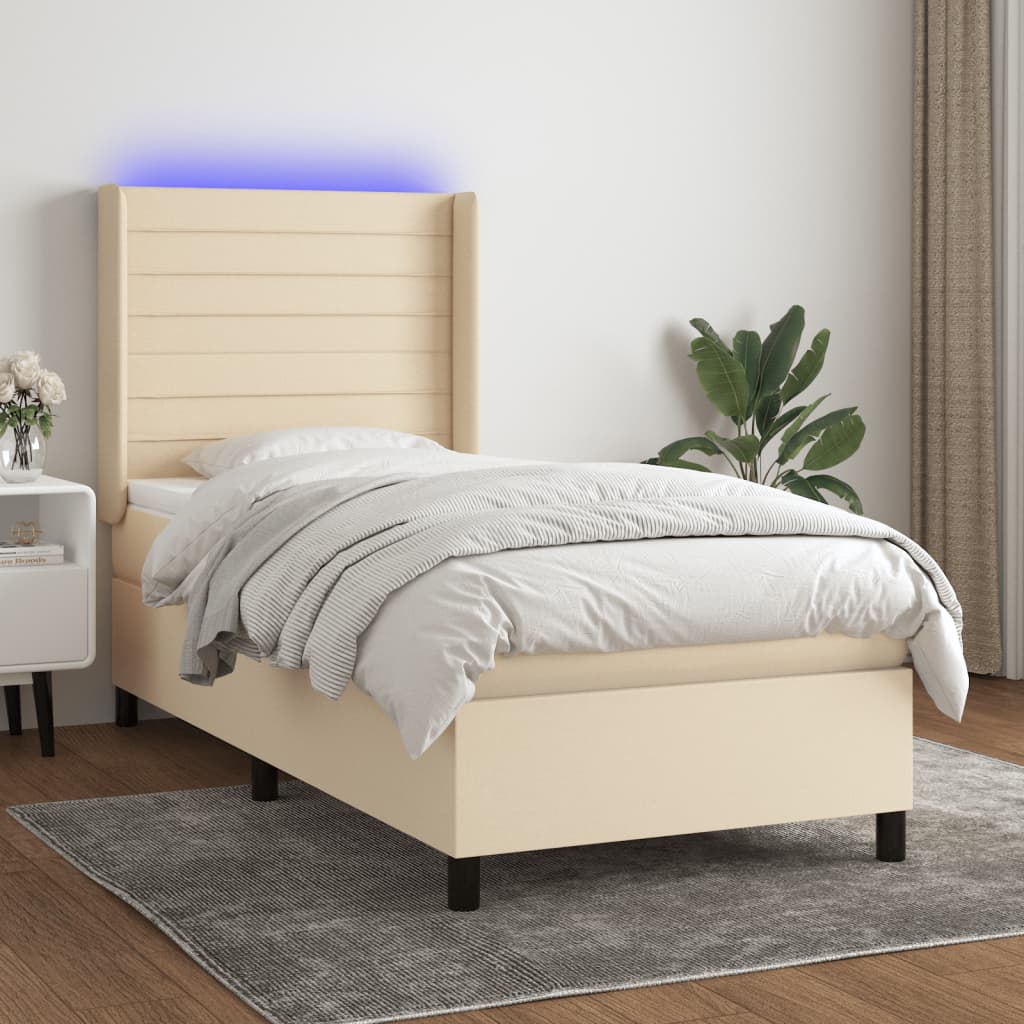 Boxspringbett Mit Matratze & Led Stoff Creme