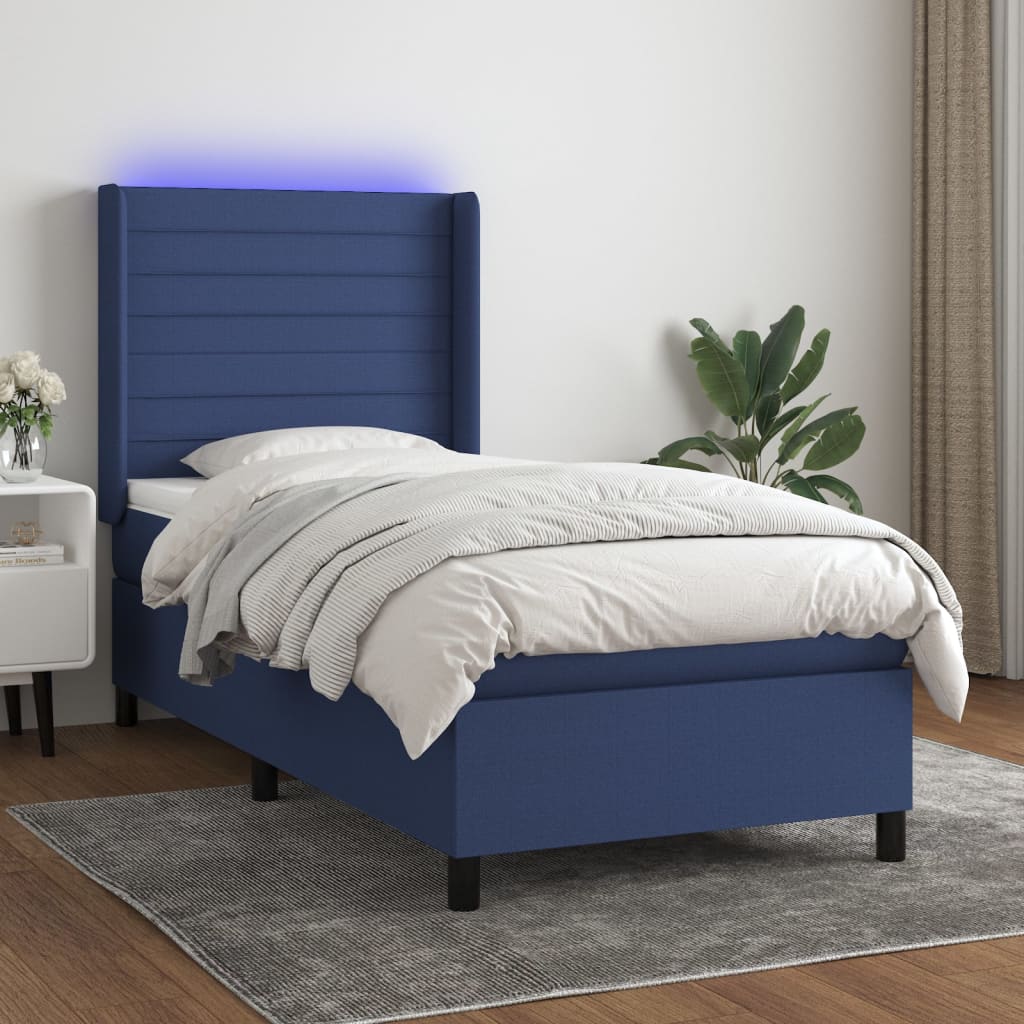 Boxspringbett Mit Matratze & Led Stoff Blau