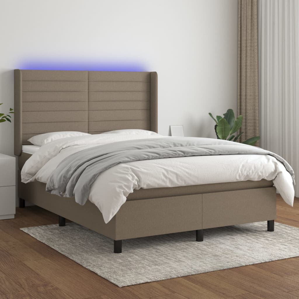 Boxspringbett Mit Matratze & Led Stoff Taupe