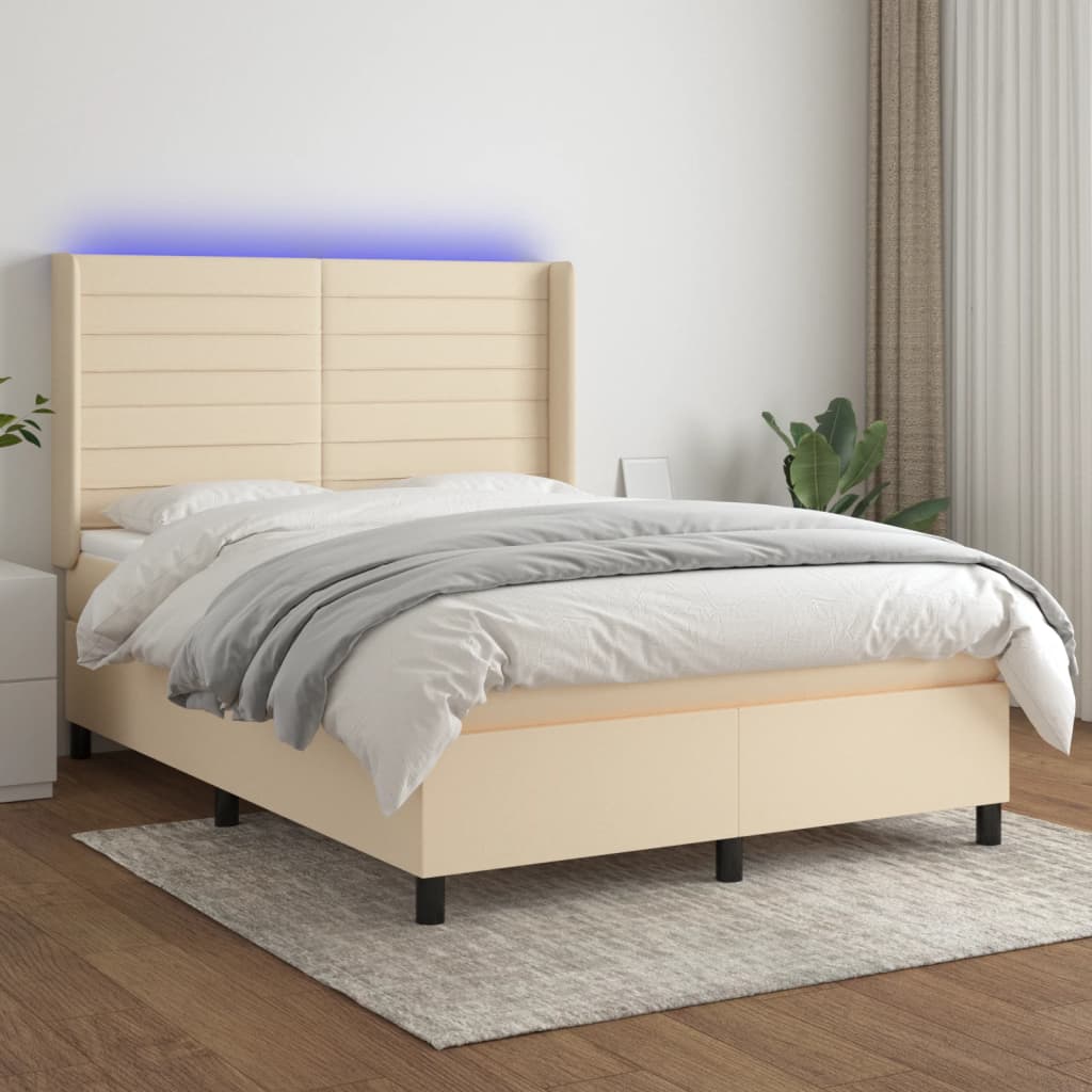 Boxspringbett Mit Matratze & Led Stoff Creme