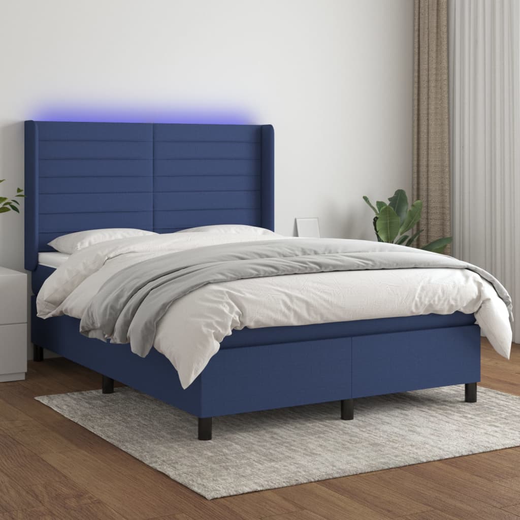 Boxspringbett Mit Matratze & Led Stoff Blau