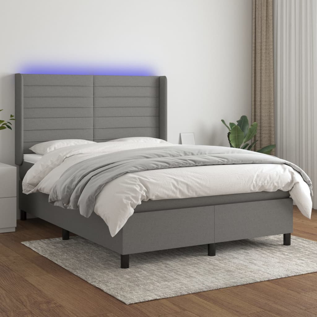Boxspringbett Mit Matratze & Led Stoff Dunkelgrau