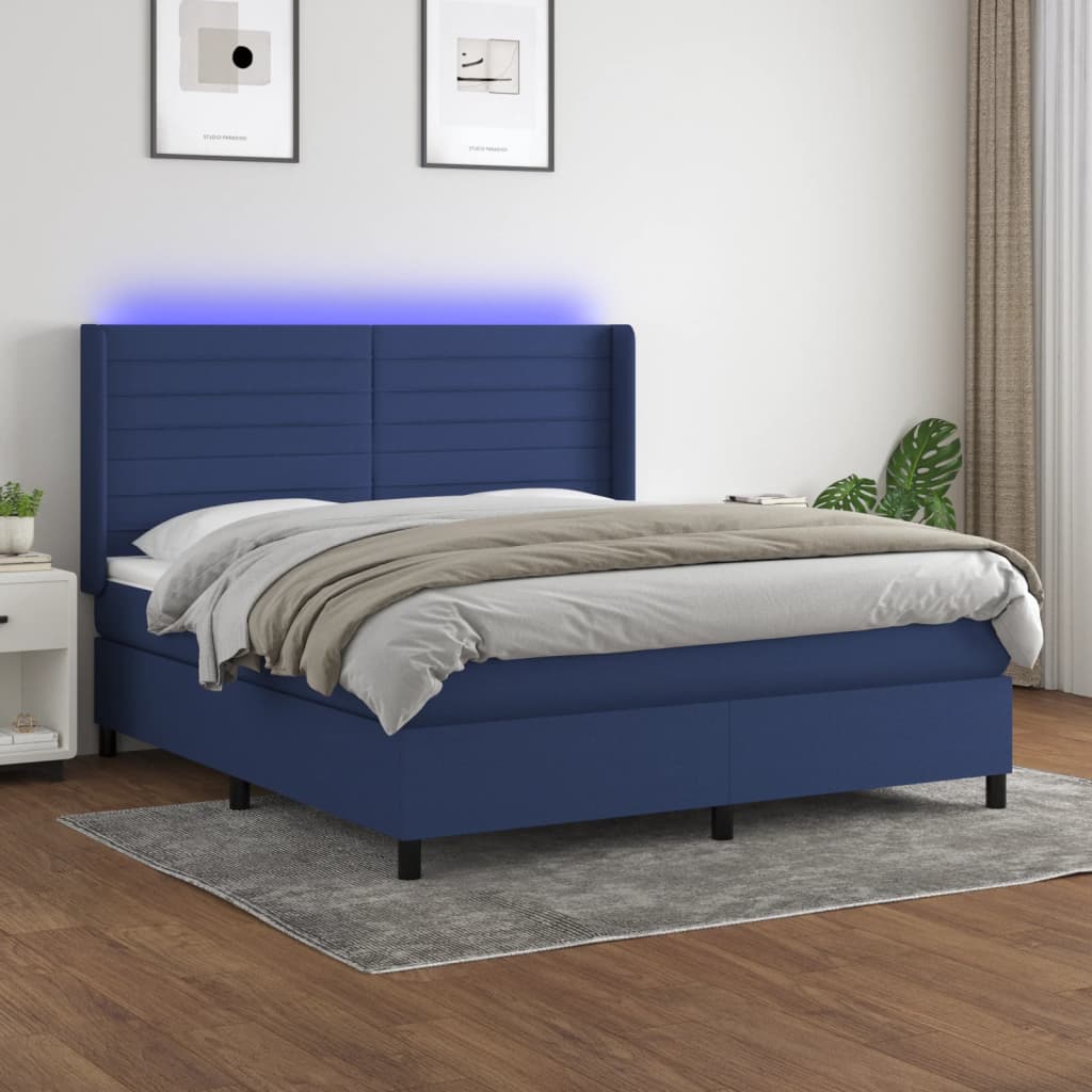 Boxspringbett Mit Matratze & Led Stoff Blau