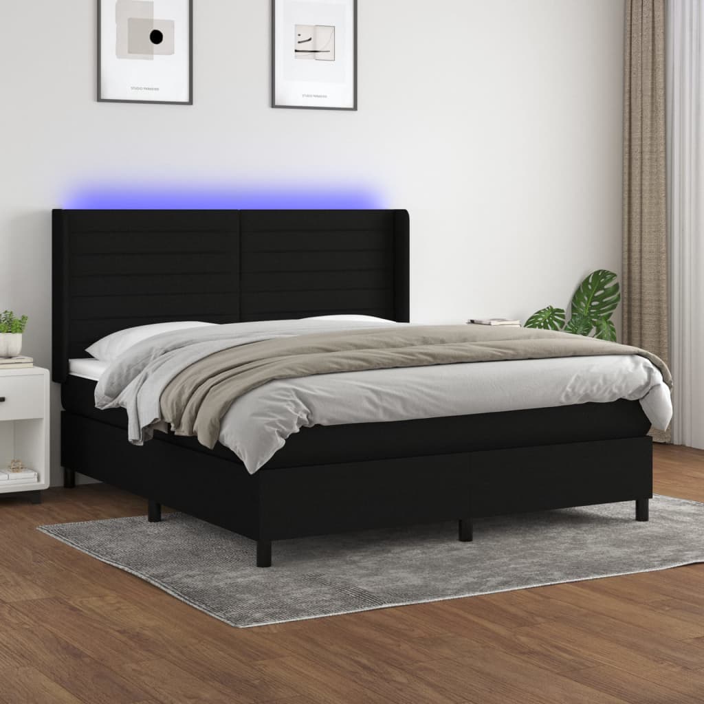 Boxspringbett Mit Matratze & Led Stoff Schwarz