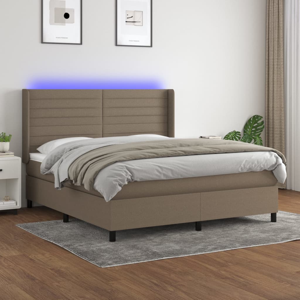 Boxspringbett Mit Matratze & Led Stoff Taupe