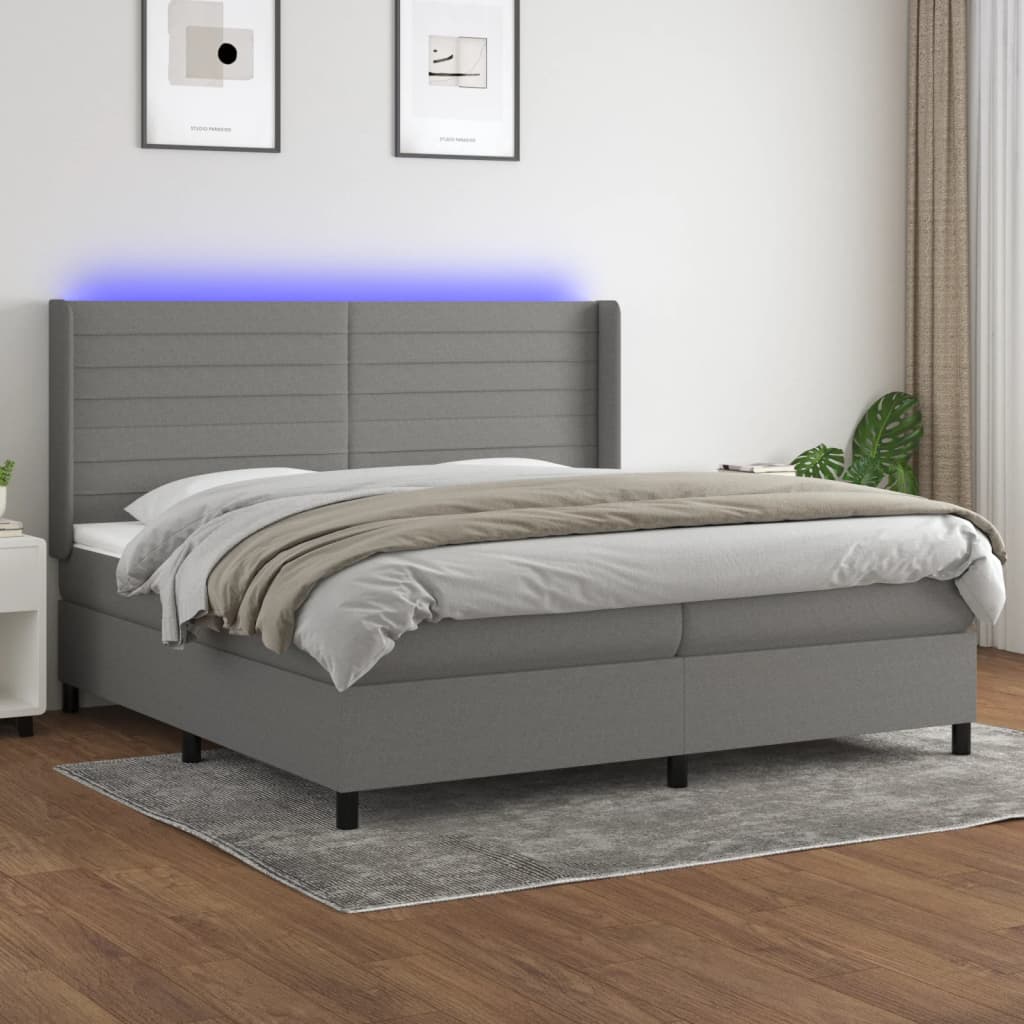 Boxspringbett Mit Matratze & Led Stoff Dunkelgrau