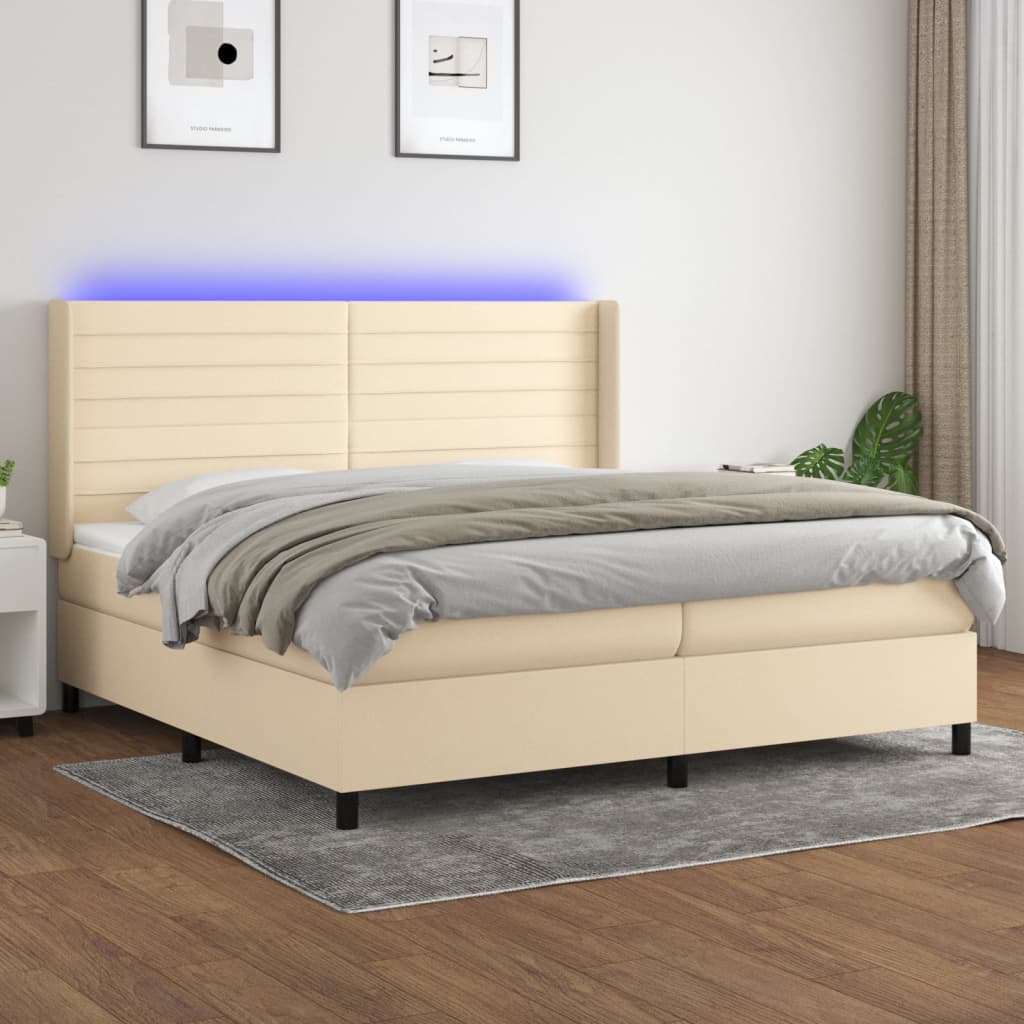 Boxspringbett Mit Matratze & Led Stoff Creme