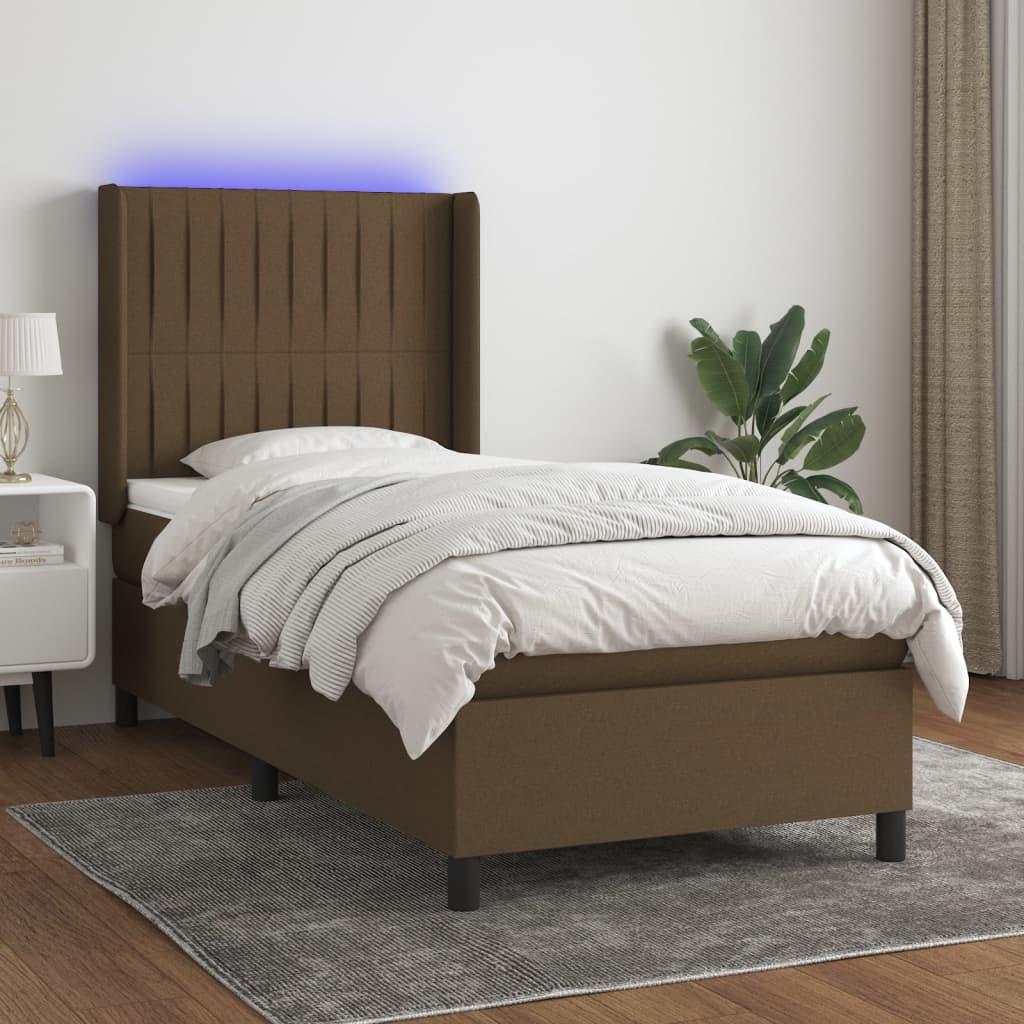Boxspringbett Mit Matratze & Led Stoff Dunkelbraun