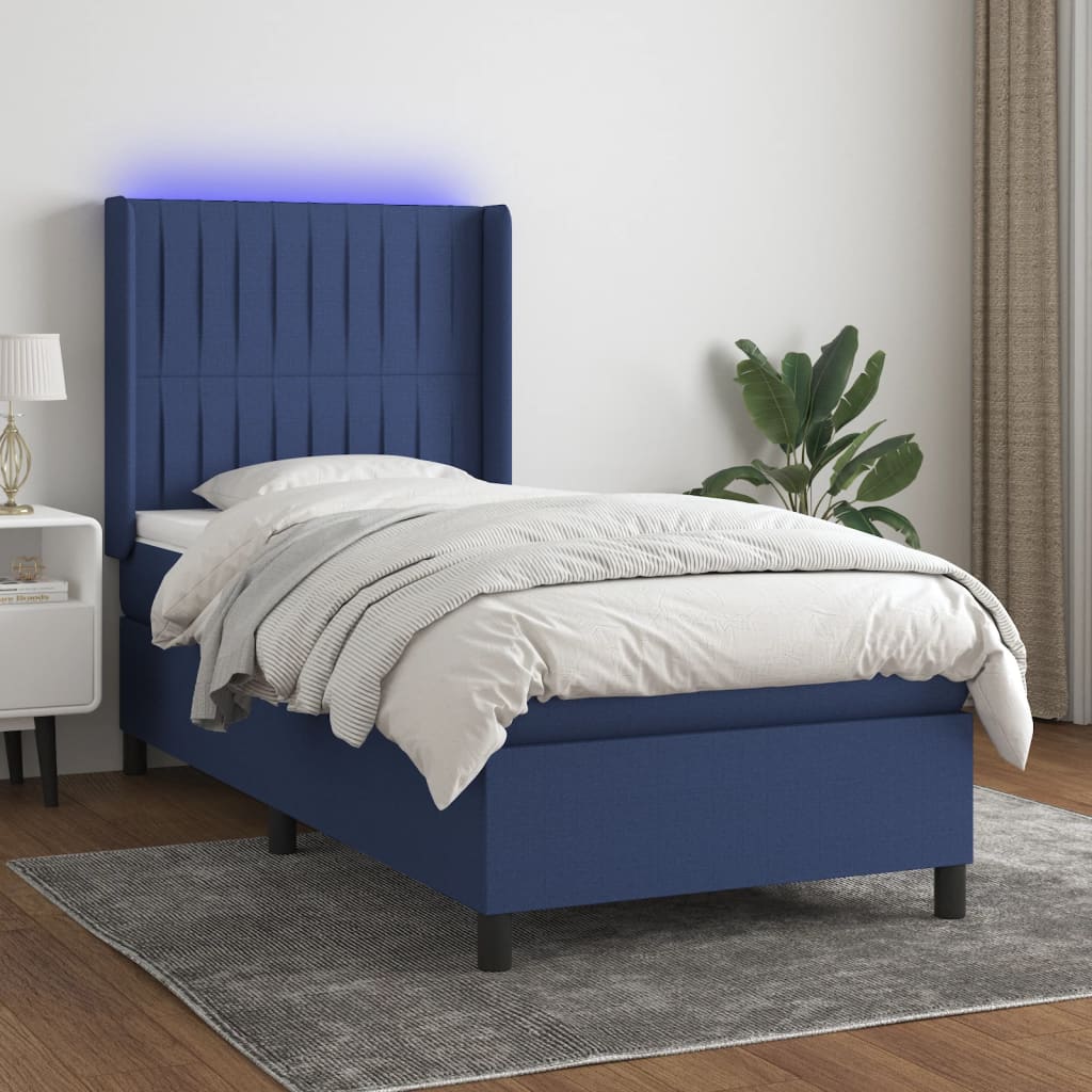 Boxspringbett Mit Matratze & Led Stoff Blau