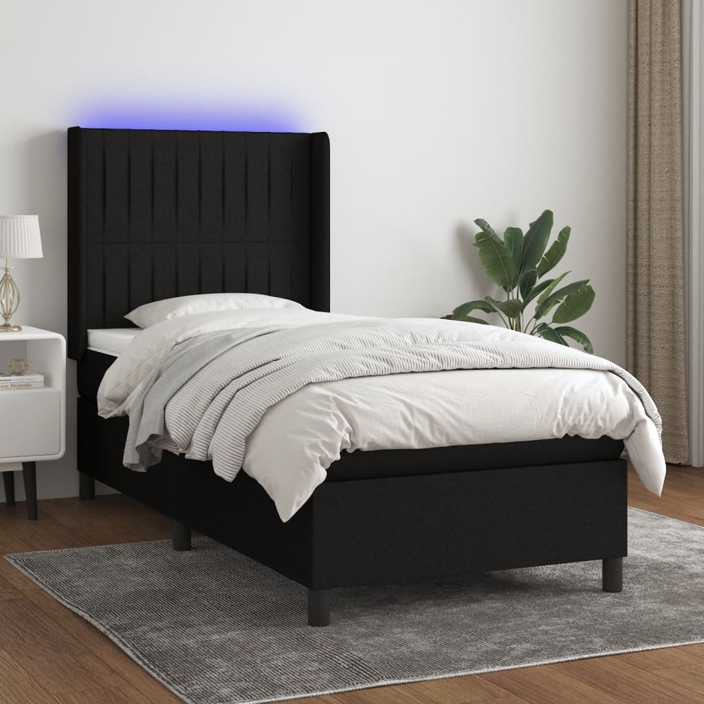 Boxspringbett Mit Matratze & Led Stoff Schwarz