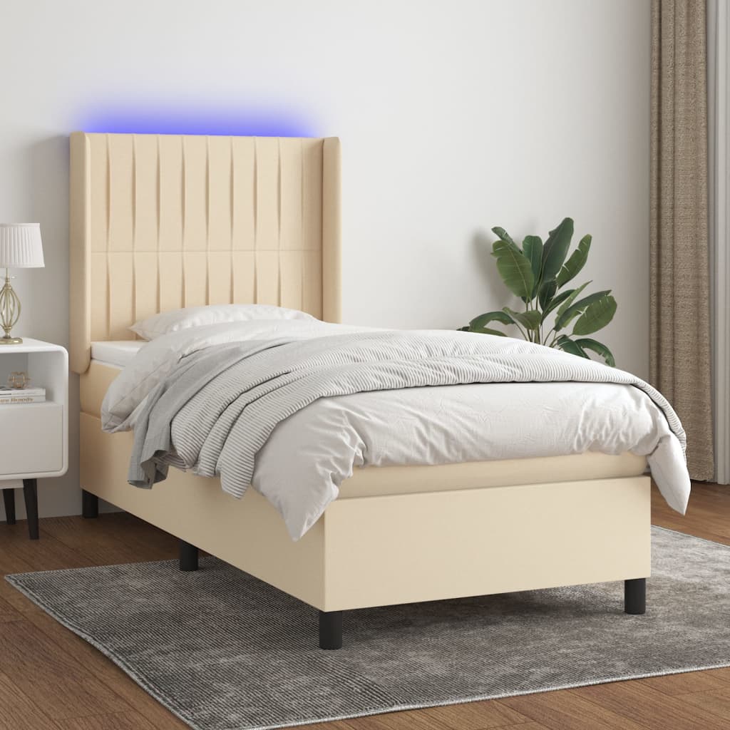 Boxspringbett Mit Matratze & Led Stoff Creme