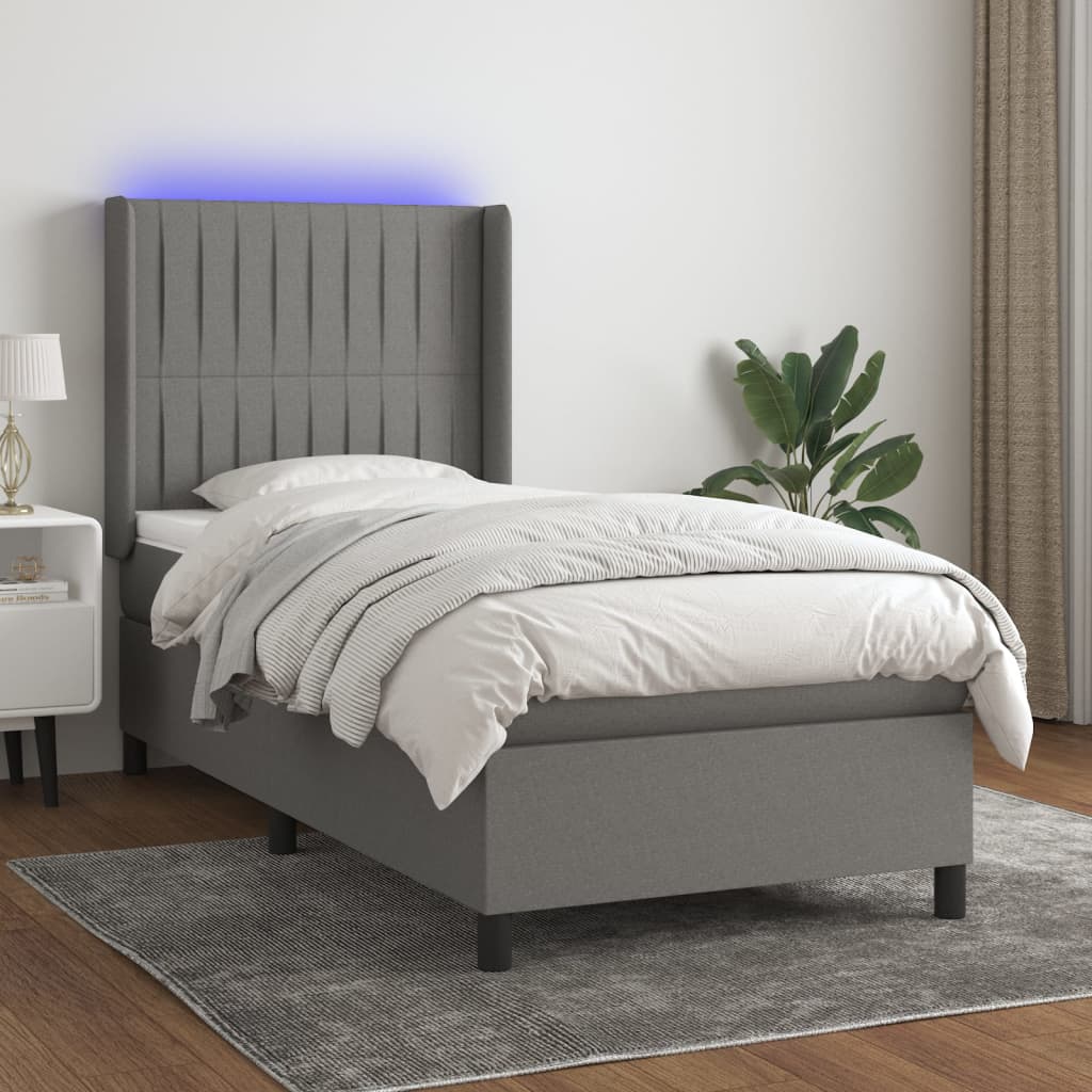 Boxspringbett Mit Matratze & Led Stoff Dunkelgrau