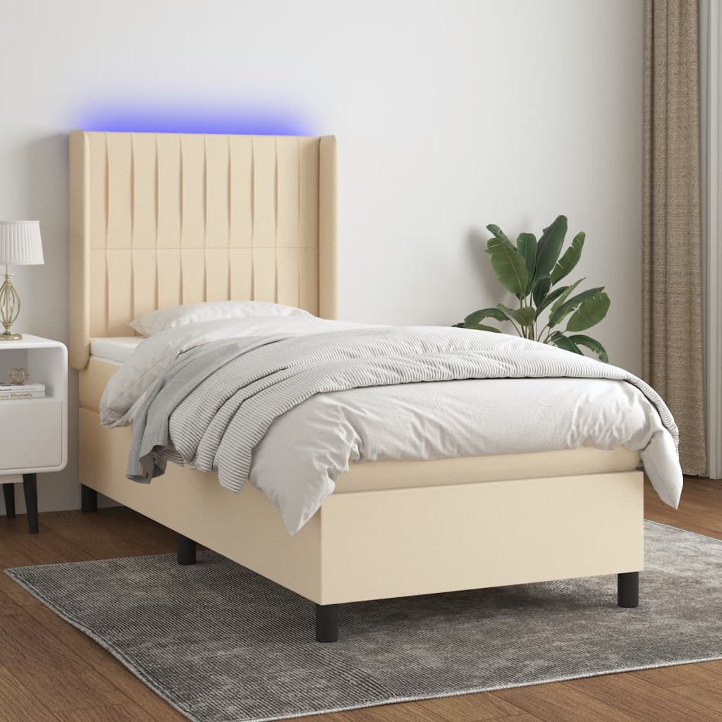 Boxspringbett Mit Matratze & Led Stoff Creme