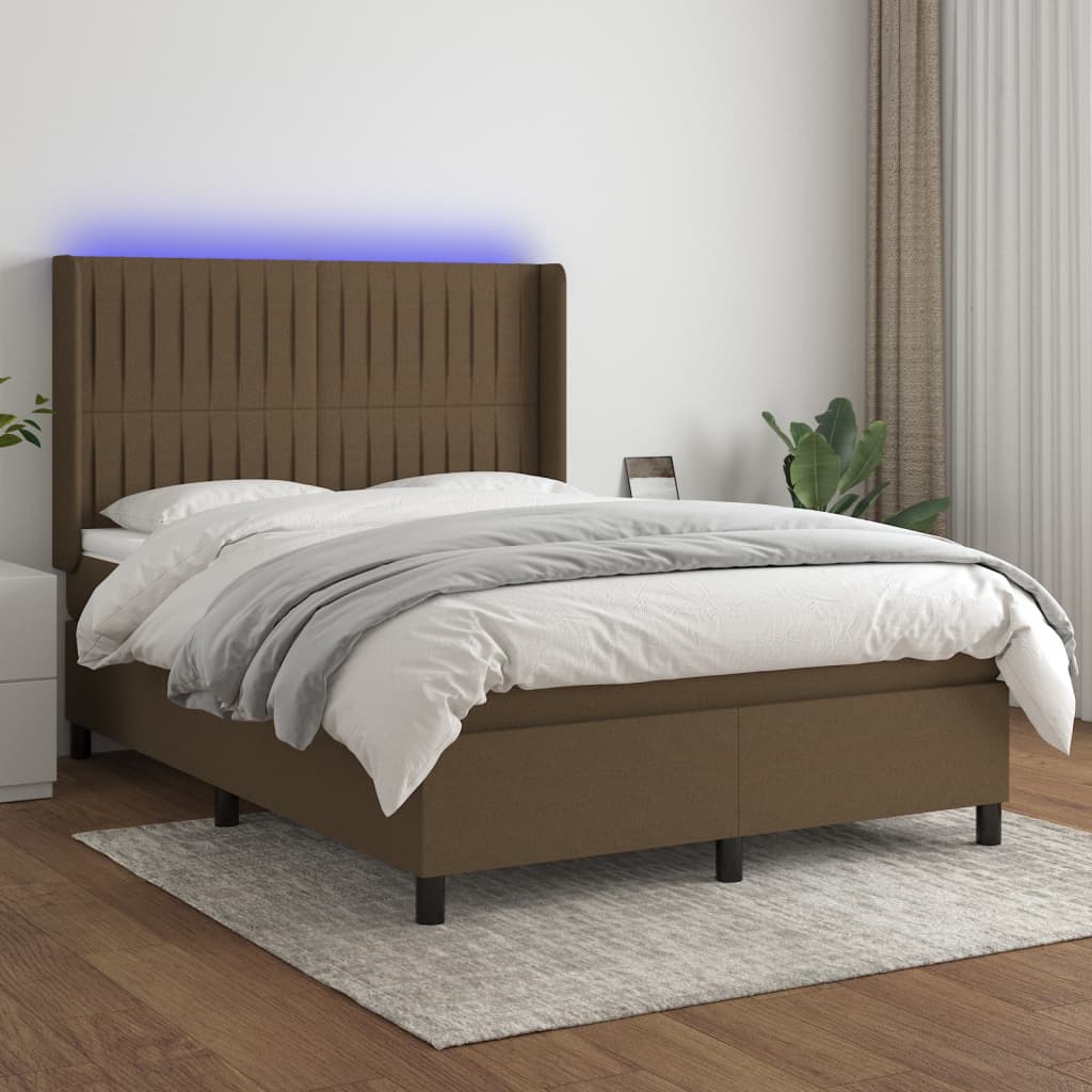 Boxspringbett Mit Matratze & Led Stoff Dunkelbraun
