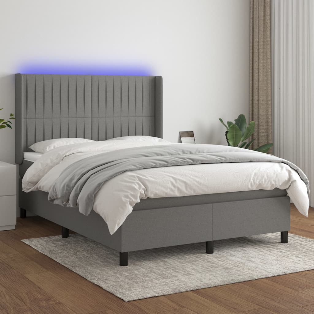 Boxspringbett Mit Matratze & Led Stoff Dunkelgrau