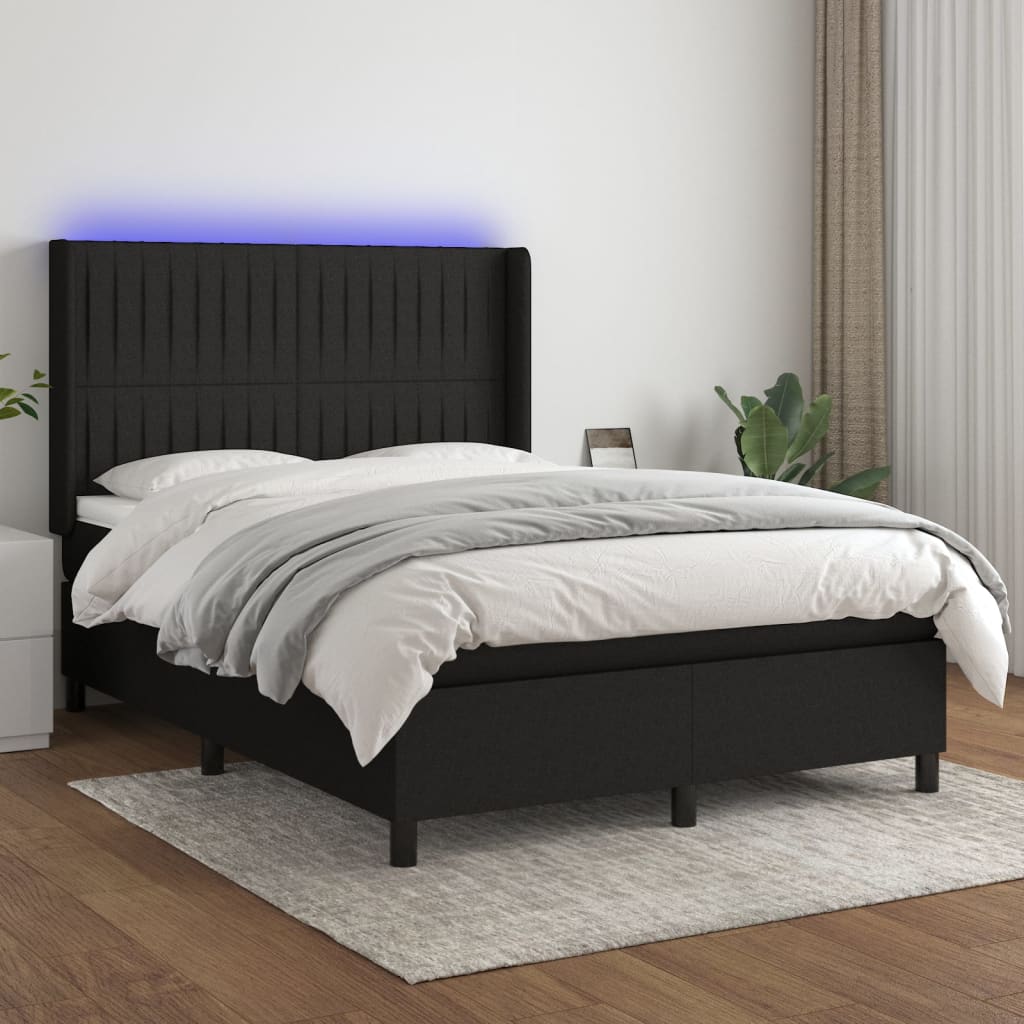 Boxspringbett Mit Matratze & Led Stoff Schwarz