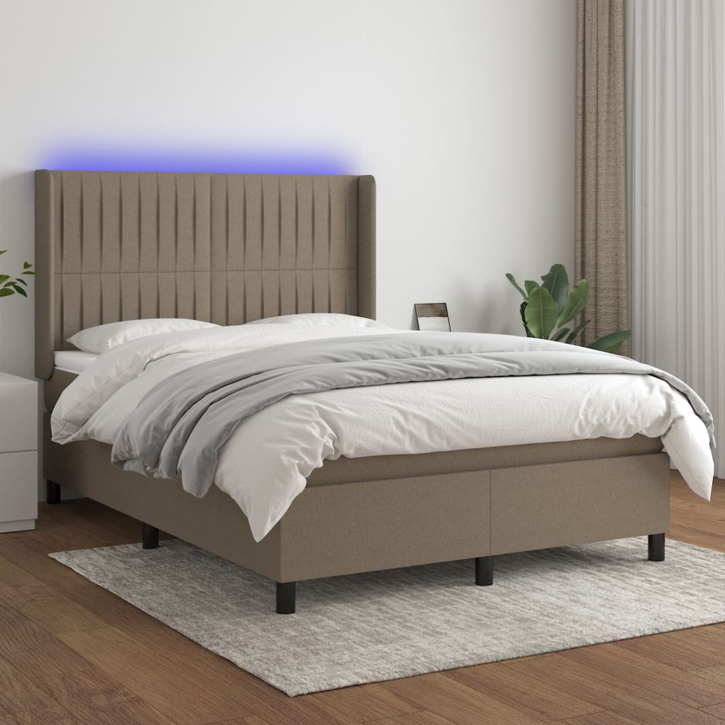 Boxspringbett Mit Matratze & Led Stoff Taupe