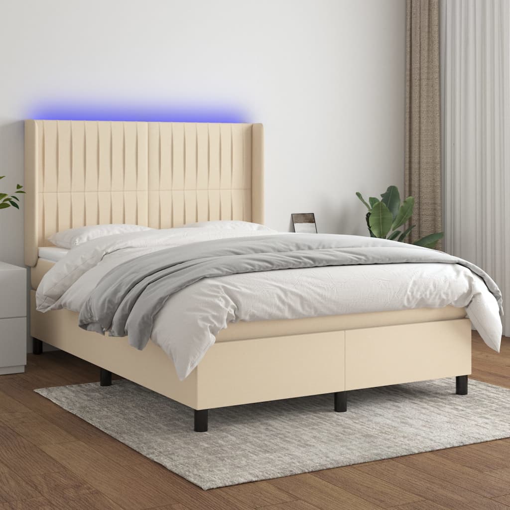 Boxspringbett Mit Matratze & Led Stoff Creme
