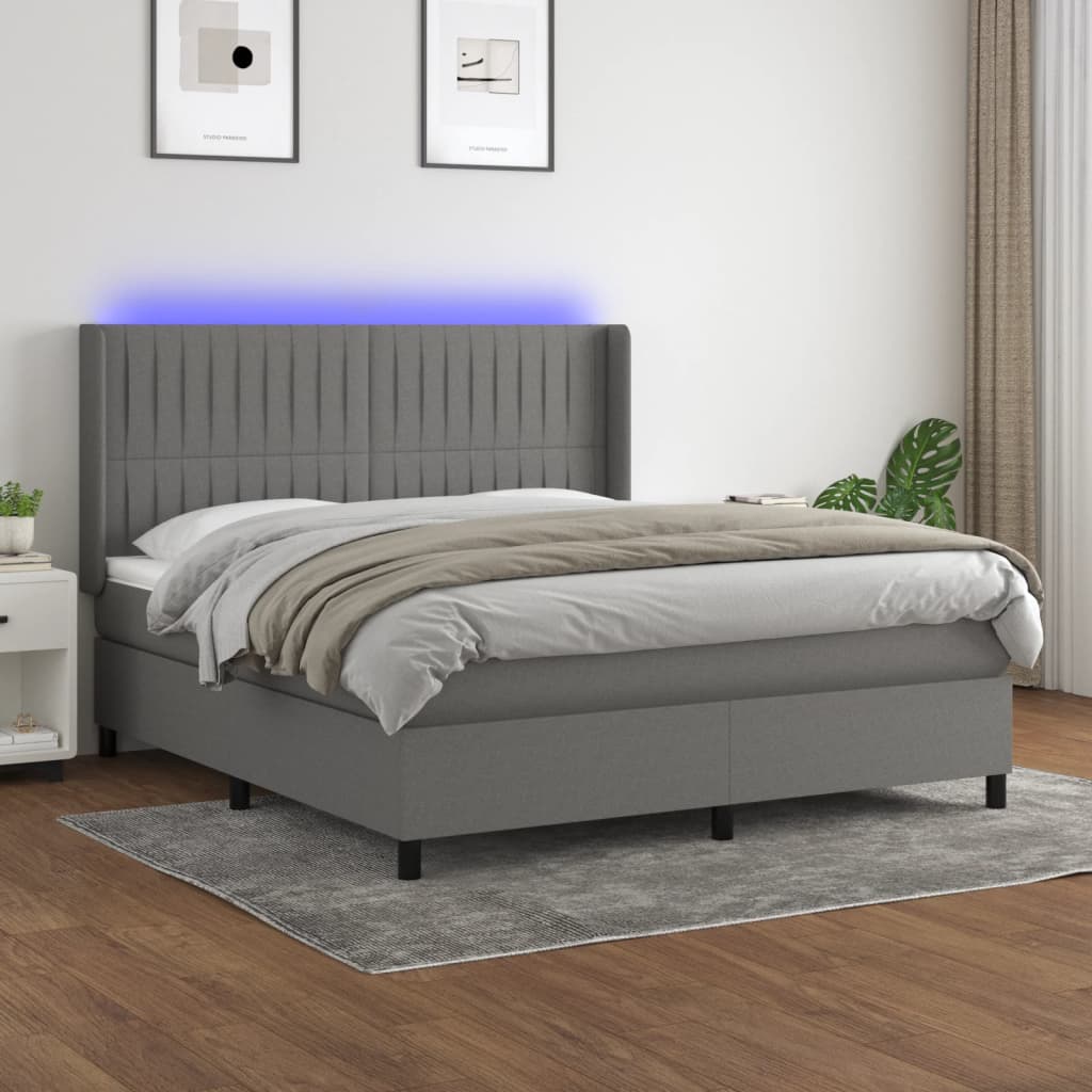Boxspringbett Mit Matratze & Led Stoff Dunkelgrau