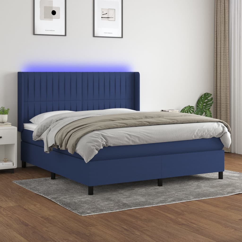 Boxspringbett Mit Matratze & Led Stoff Blau