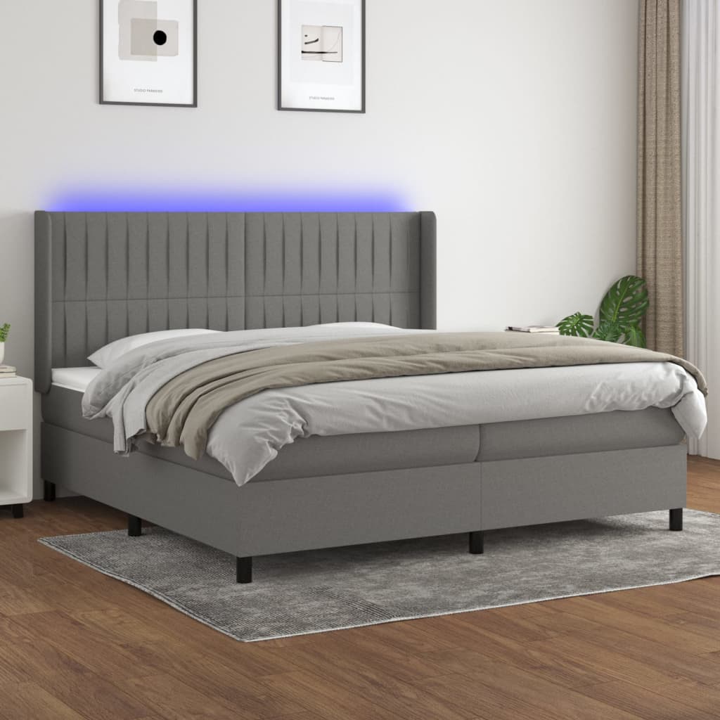 Boxspringbett Mit Matratze & Led Stoff Dunkelgrau