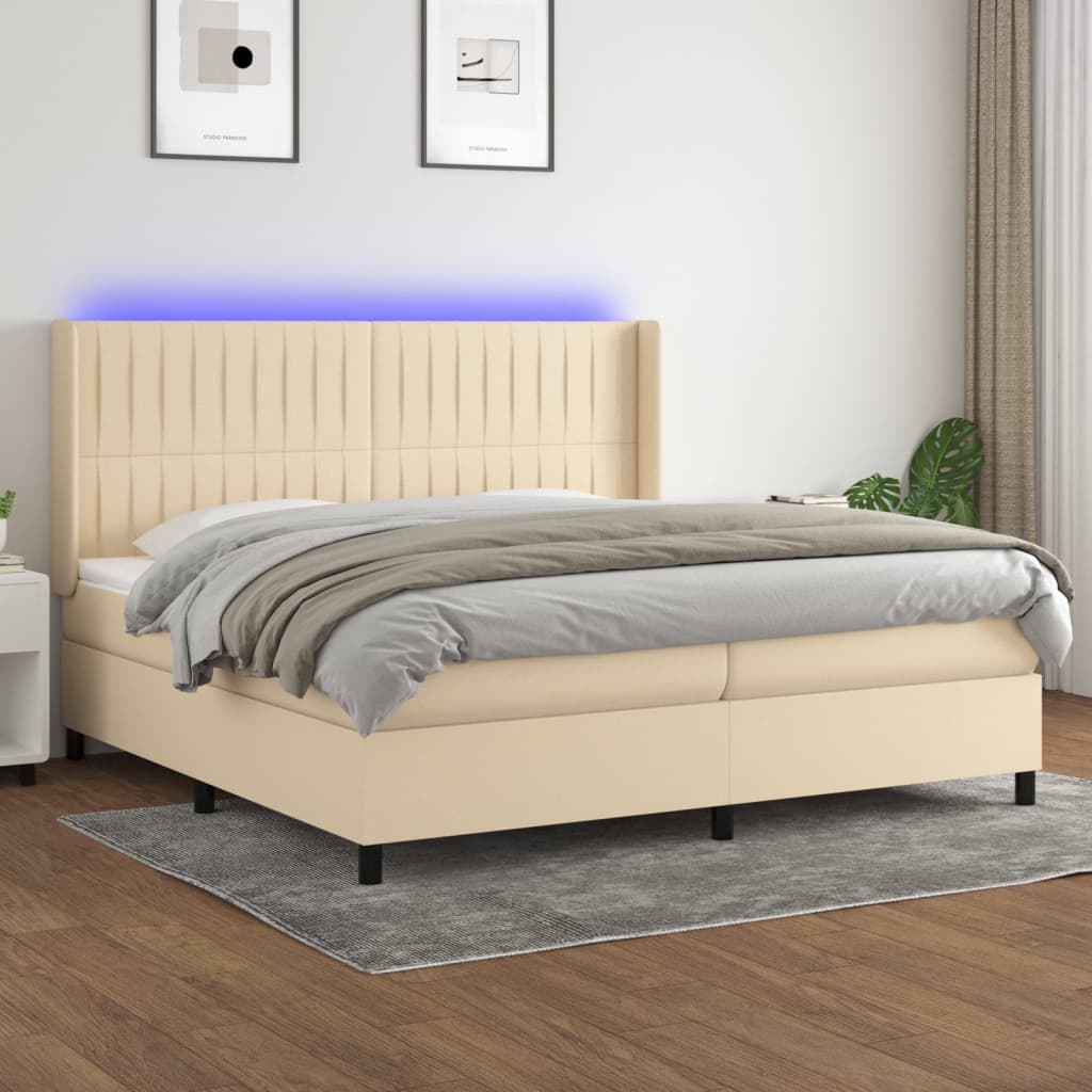 Boxspringbett Mit Matratze & Led Stoff Creme