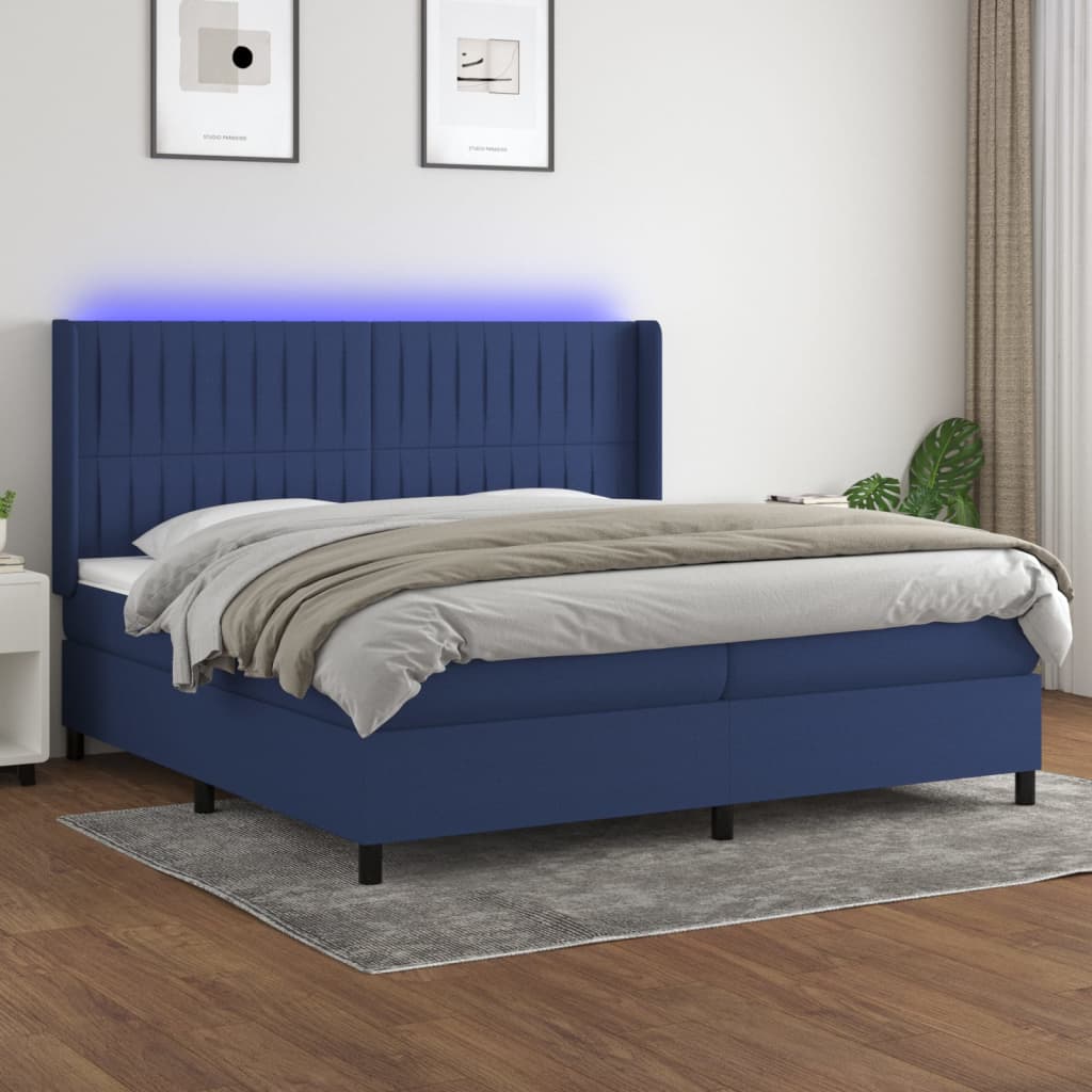 Boxspringbett Mit Matratze & Led Stoff Blau