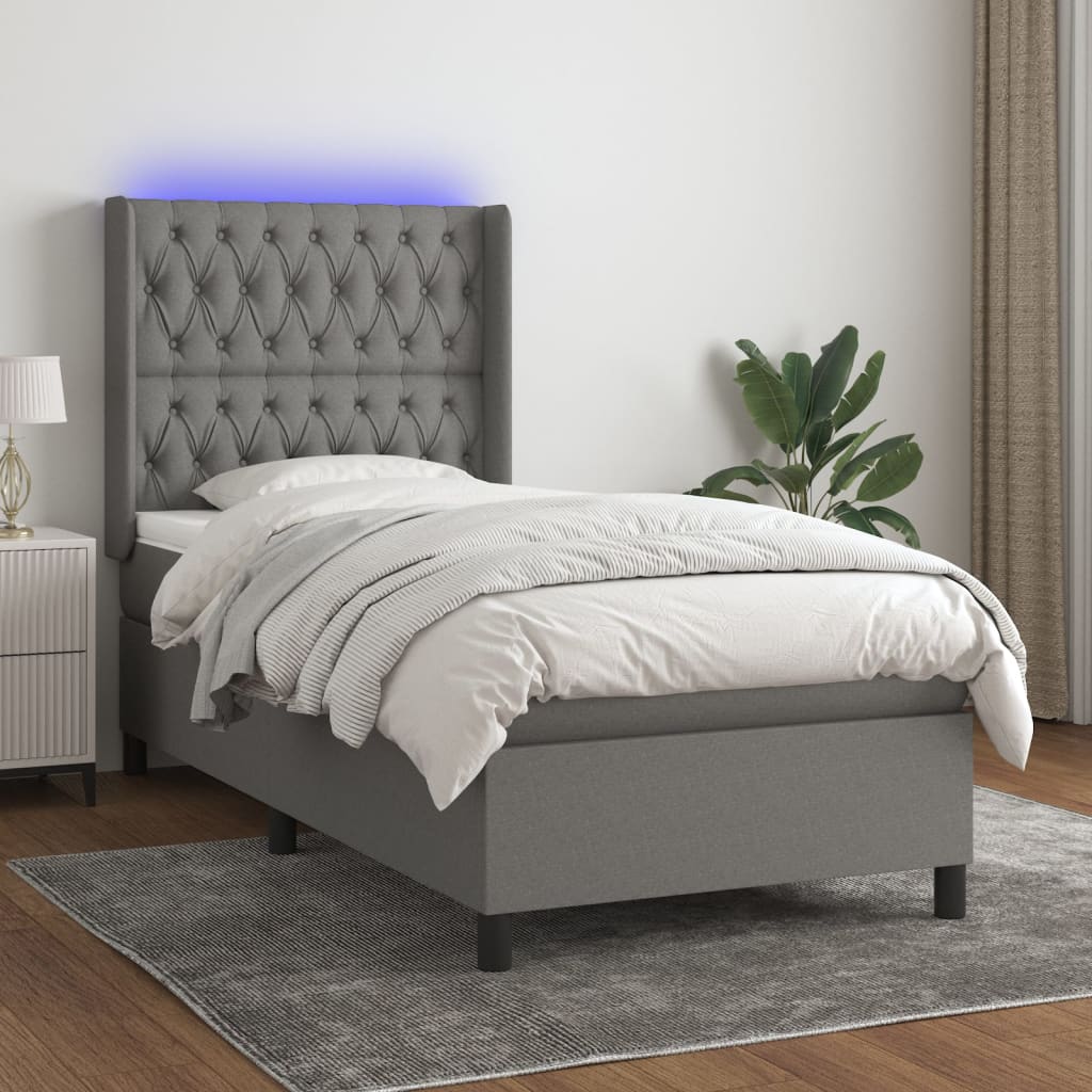 Boxspringbett Mit Matratze & Led Stoff Dunkelgrau