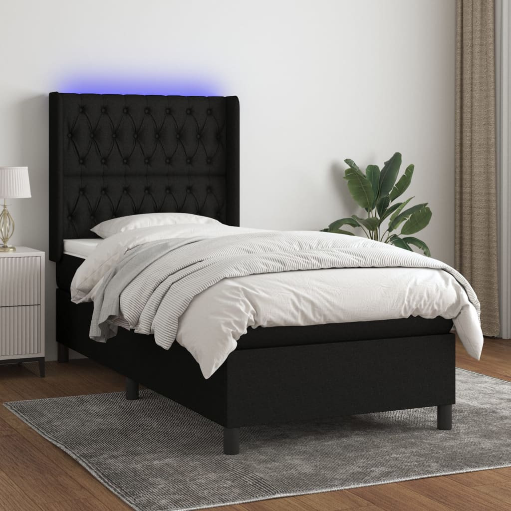 Boxspringbett Mit Matratze & Led Stoff Schwarz