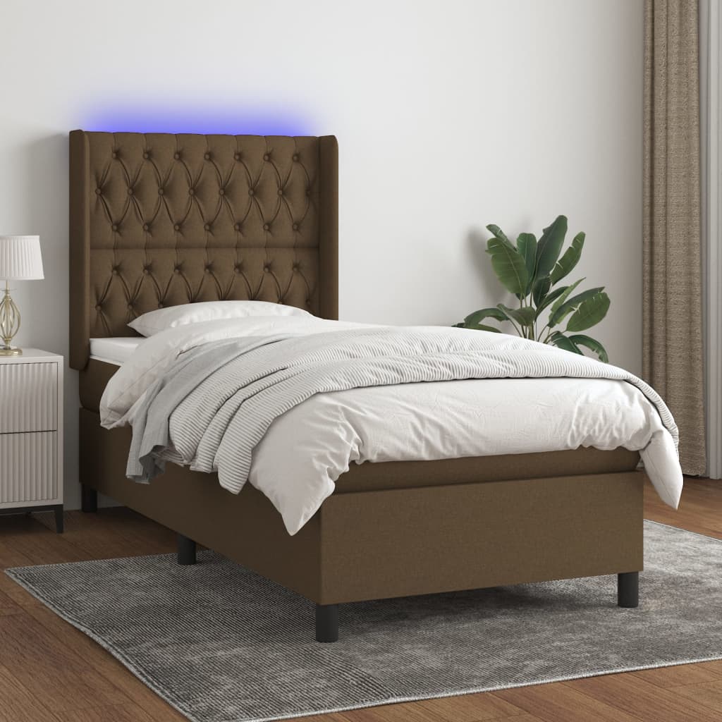 Boxspringbett Mit Matratze & Led Stoff Dunkelbraun