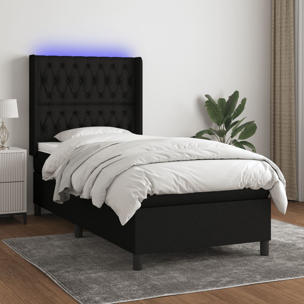 Boxspringbett Mit Matratze & Led Stoff Schwarz