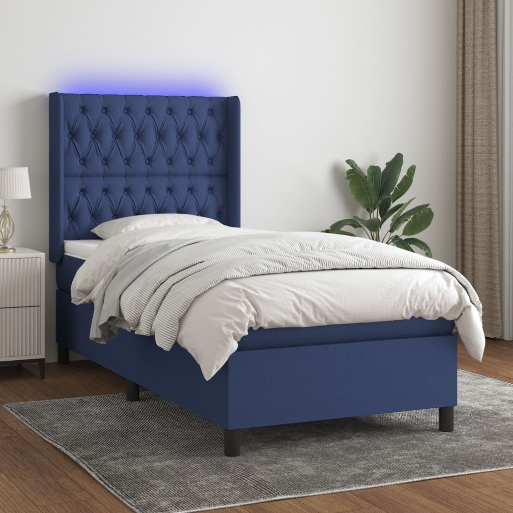 Boxspringbett Mit Matratze & Led Stoff Blau