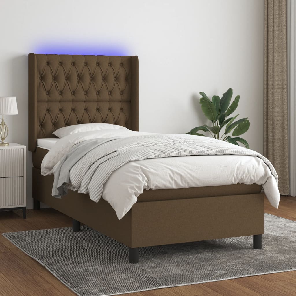 Boxspringbett Mit Matratze & Led Stoff Dunkelbraun