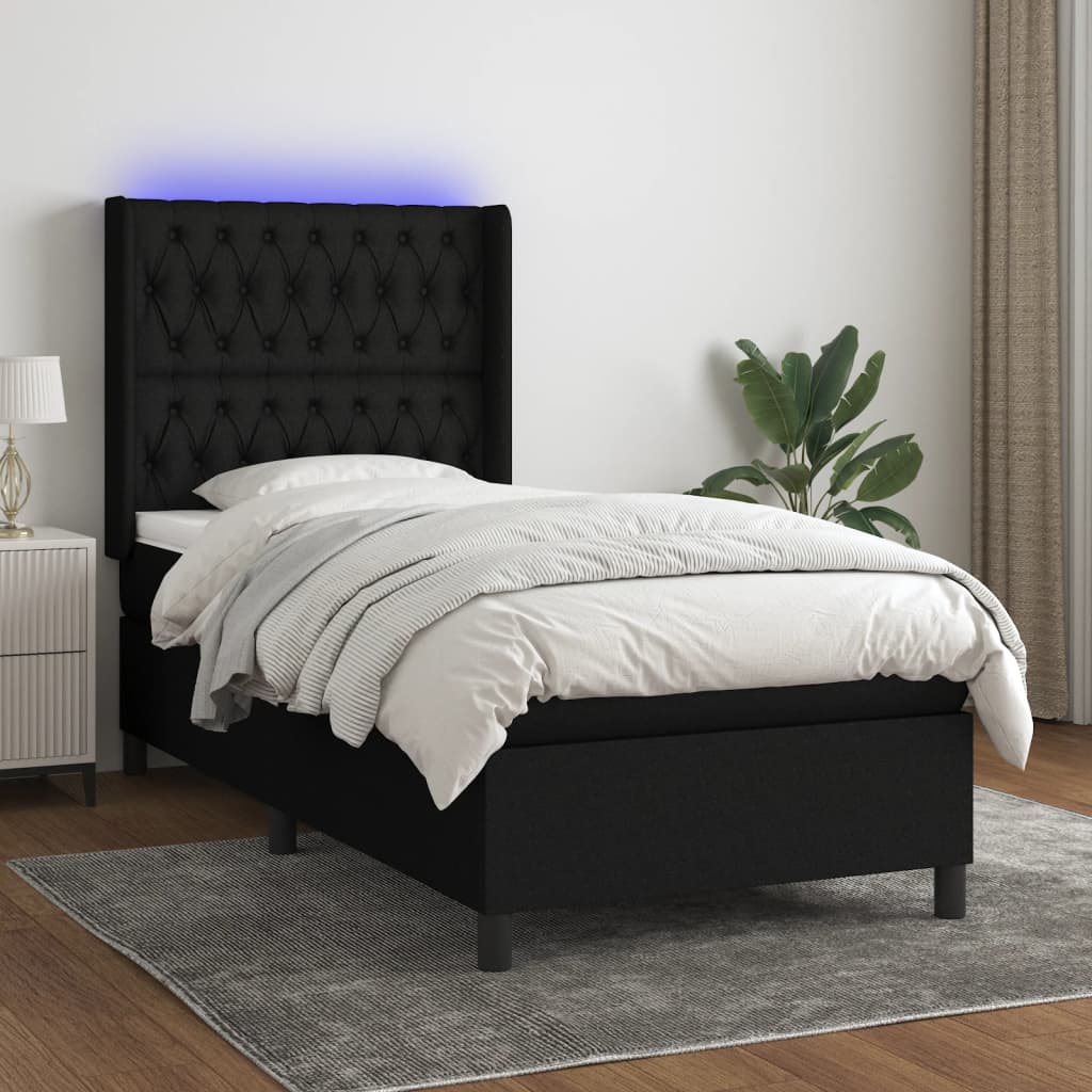 Boxspringbett Mit Matratze & Led Stoff Schwarz