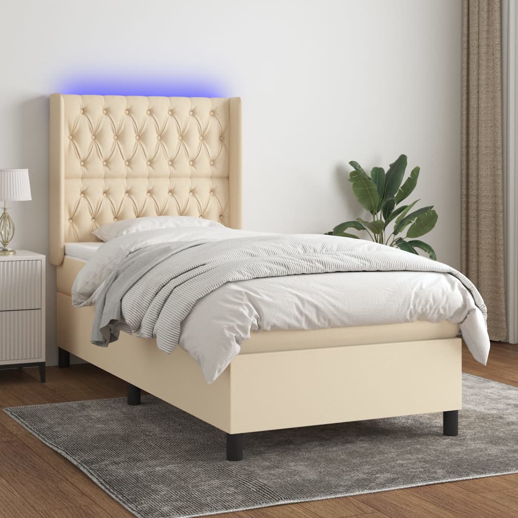 Boxspringbett Mit Matratze & Led Stoff Creme
