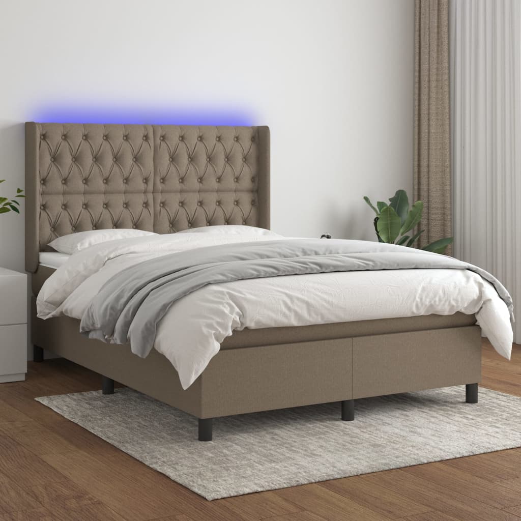 Boxspringbett Mit Matratze & Led Stoff Taupe