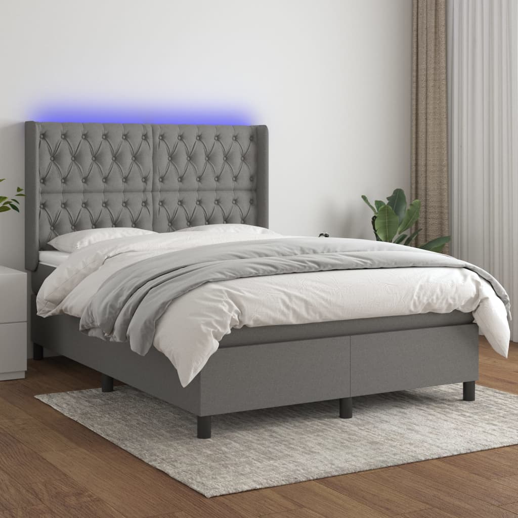 Boxspringbett Mit Matratze & Led Stoff Dunkelgrau