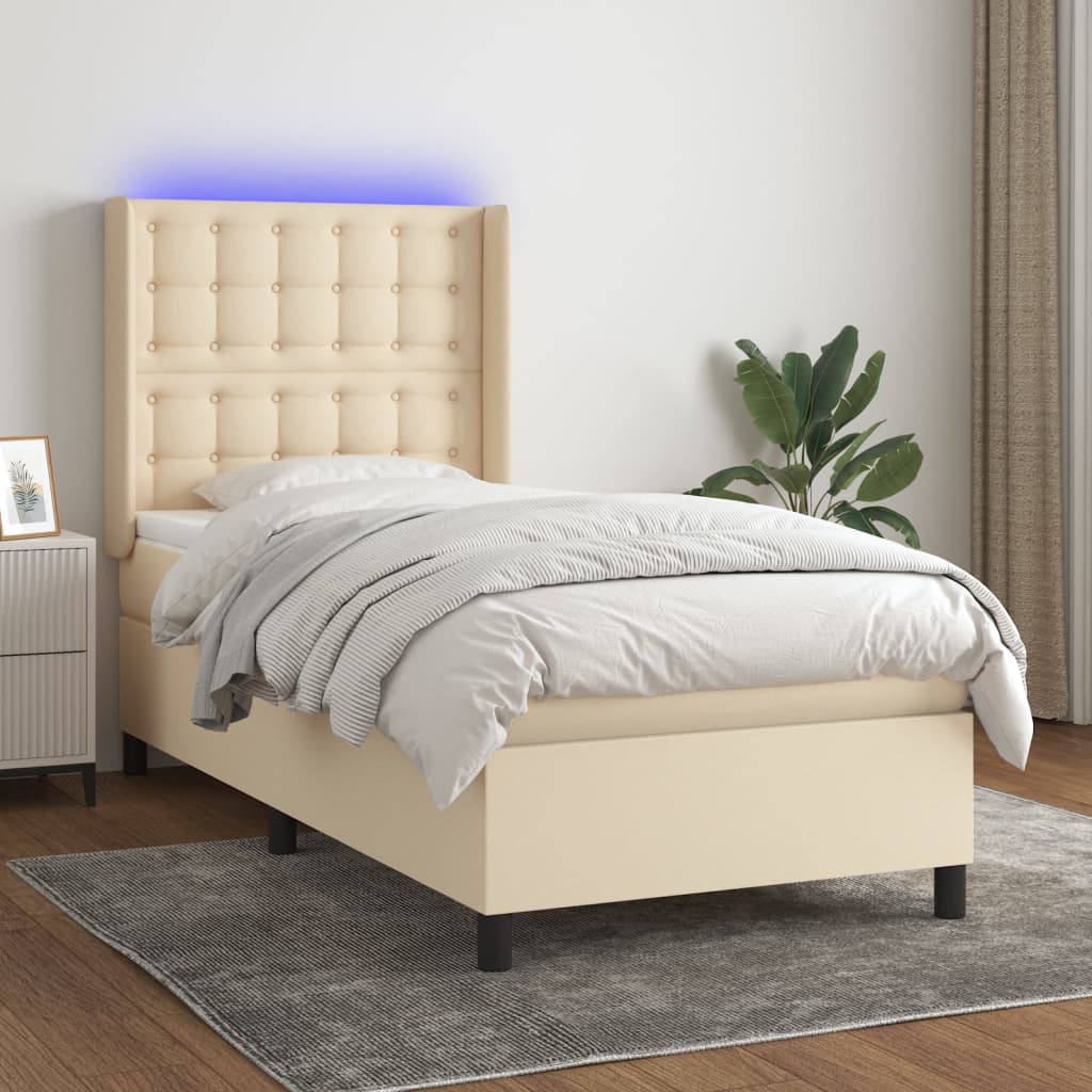 Boxspringbett Mit Matratze & Led Stoff Creme